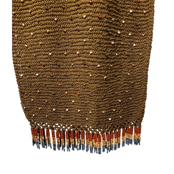 Vicky Moreinis Brown Knit Beaded Swimwear Cover up Dress Beaded Fringe Stretch - Picture 4 of 6